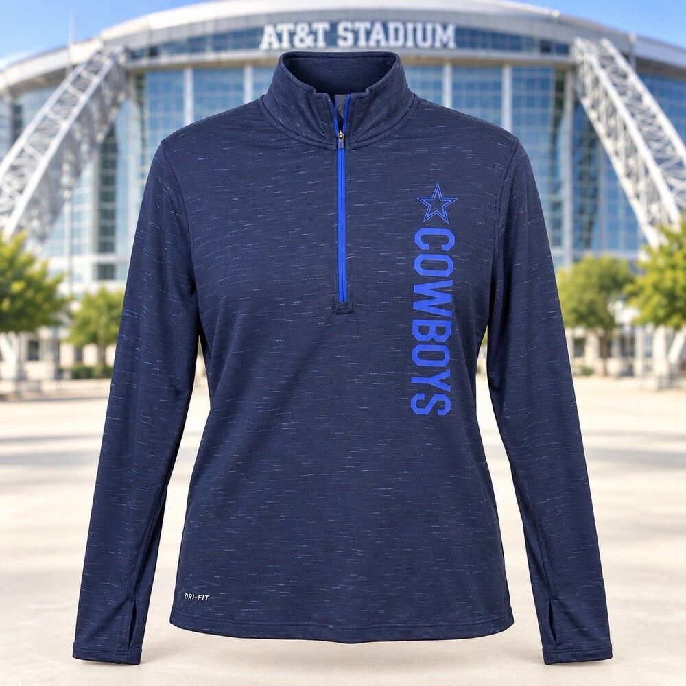 Nike Dallas Cowboys NFL Dri-FIT 1/2 Zip Long Sleeve Sweatshirt Navy Blue XL
